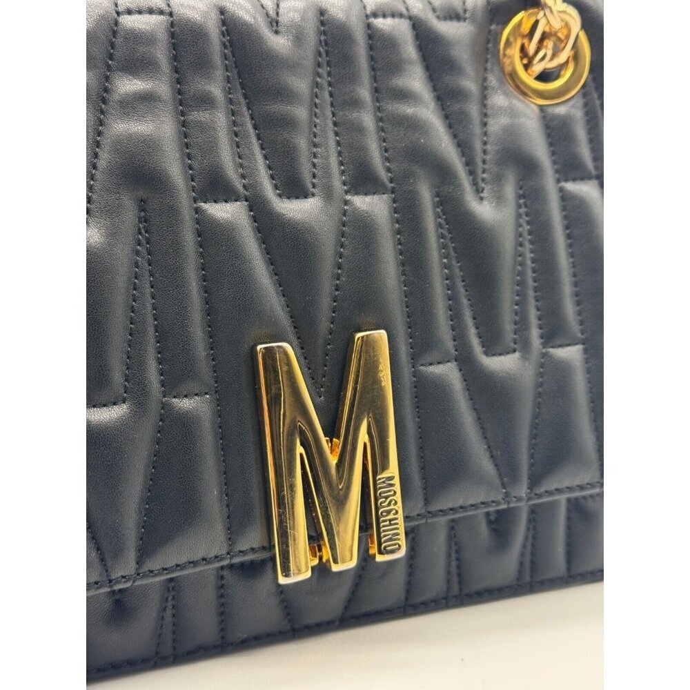 MOSCHINO monogram logo quilted leather convertible shoulder bag + Dust bag BLACK - Picture 4 of 16